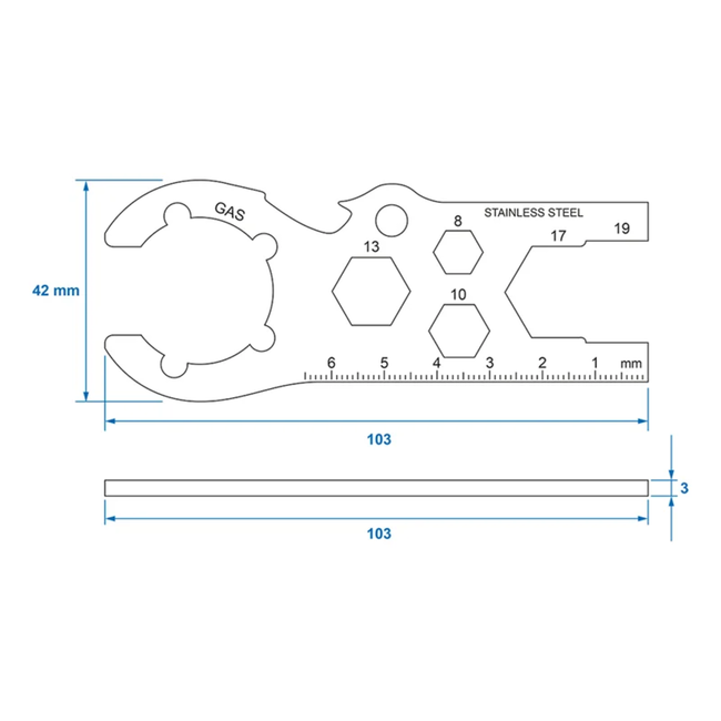ProPlus Gasflessleutel multitool van RVS voor gasflessen, camping, caravan en barbecue
