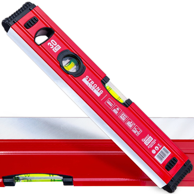 GEKO Aluminium waterpas 300 mm met sterke magneet, 2 libellen en rubber eindkappen