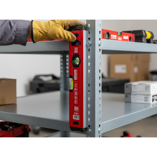 GEKO Aluminium waterpas 300 mm met sterke magneet, 2 libellen en rubber eindkappen