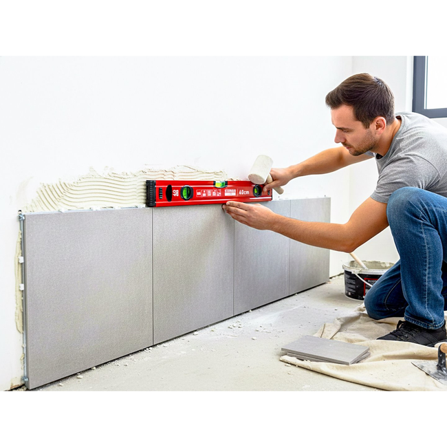 GEKO Aluminium waterpas 400 mm met sterke magneet, 2 libellen en rubber eindkappen