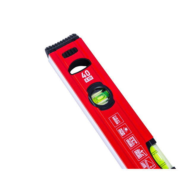 GEKO Aluminium waterpas 400 mm met sterke magneet, 2 libellen en rubber eindkappen