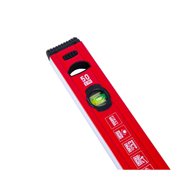 GEKO Aluminium waterpas 500 mm met sterke magneet, 2 libellen en rubber eindkappen