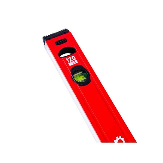 GEKO Professionele aluminium waterpas 120 cm, 0,5 mm per meter, magneet en schokdoppen