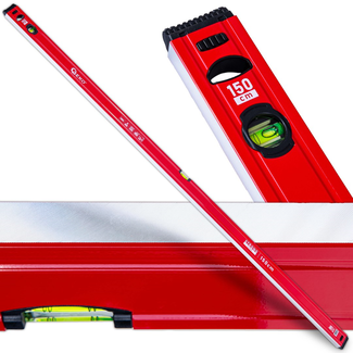 GEKO Aluminium waterpas 150 cm met magneet, 2 libellen en schokdoppen, rood