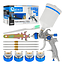 GEKO HVLP verfspuitpistool met metalen body, 600 ml en 4 spuitmonden 1,4-2,5 mm, instelbaar spuitbeeld