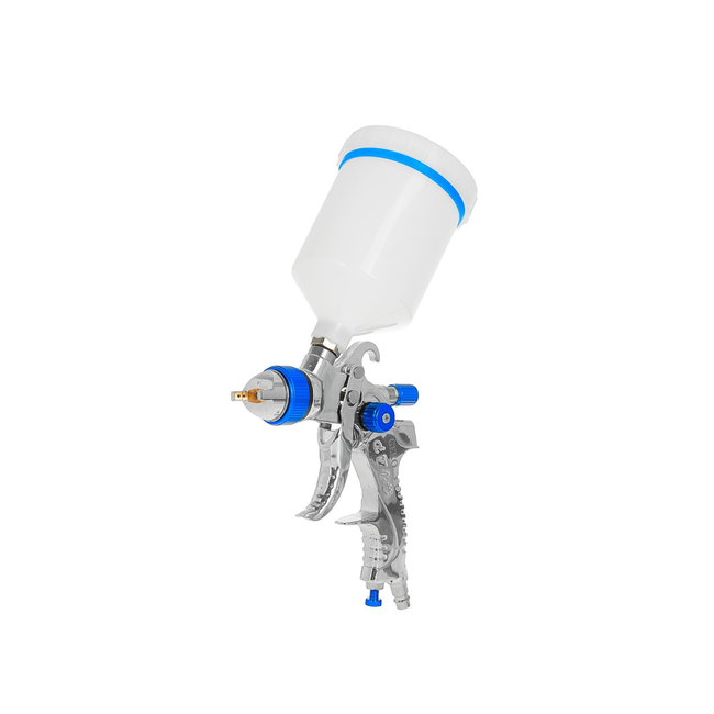GEKO HVLP verfspuitpistool met metalen body, 600 ml en 4 spuitmonden 1,4-2,5 mm, instelbaar spuitbeeld