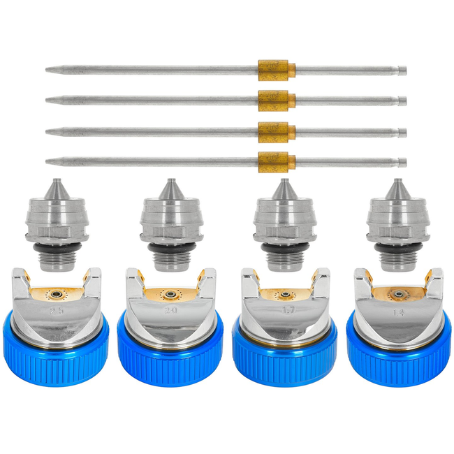 GEKO HVLP verfspuitpistool met metalen body, 600 ml en 4 spuitmonden 1,4-2,5 mm, instelbaar spuitbeeld