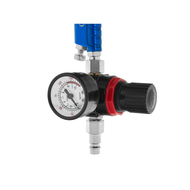 GEKO Mini HVLP verfspuit met bovenbeker 125 ml, 0,8 mm en drukregelaar met manometer 1/4 duim