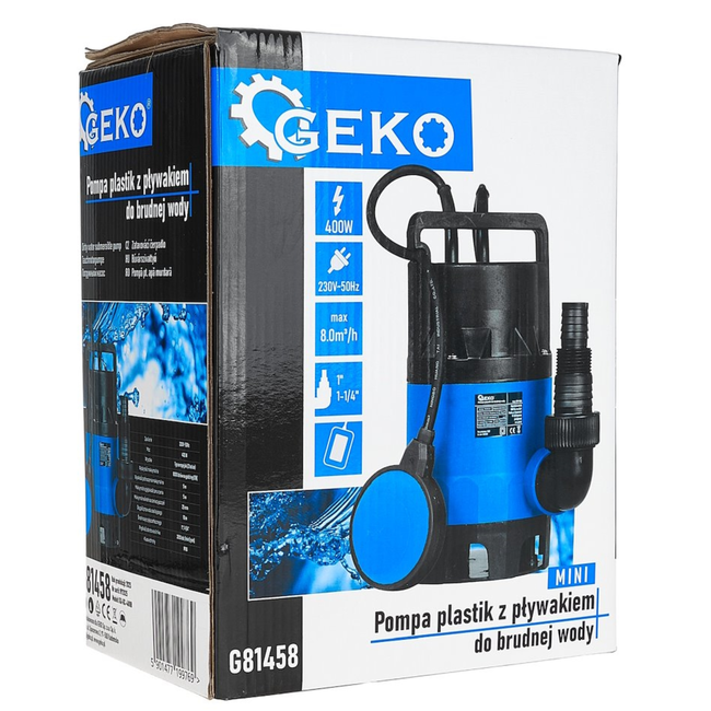 GEKO Dompelpomp vuil water 400 W met vlotter, 8000 l/uur, 5 m opvoerhoogte, IPX8