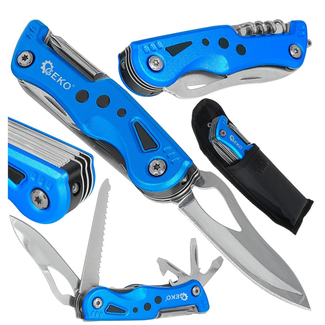 GEKO Multigereedschap met mes, zaag, schroevendraaiers en zaklamp, inclusief etui voor klus en camping