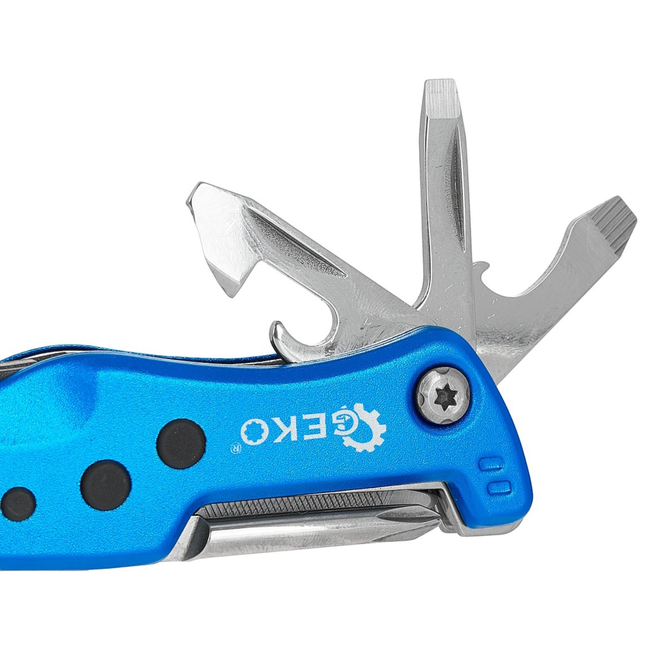 GEKO Multigereedschap met mes, zaag, schroevendraaiers en zaklamp, inclusief etui voor klus en camping