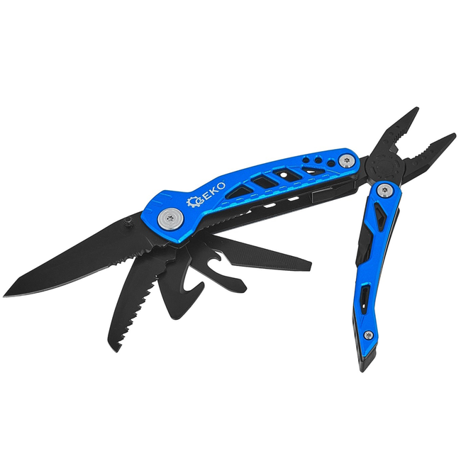 GEKO Multigereedschap met tang, mes, zaag en gordelsnijhaak, met etui voor camping en auto