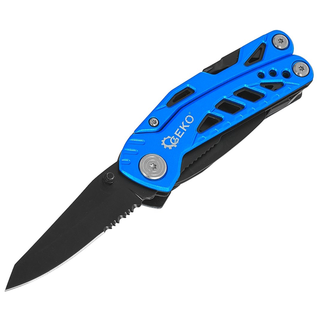 GEKO Multigereedschap met tang, mes, zaag en gordelsnijhaak, met etui voor camping en auto