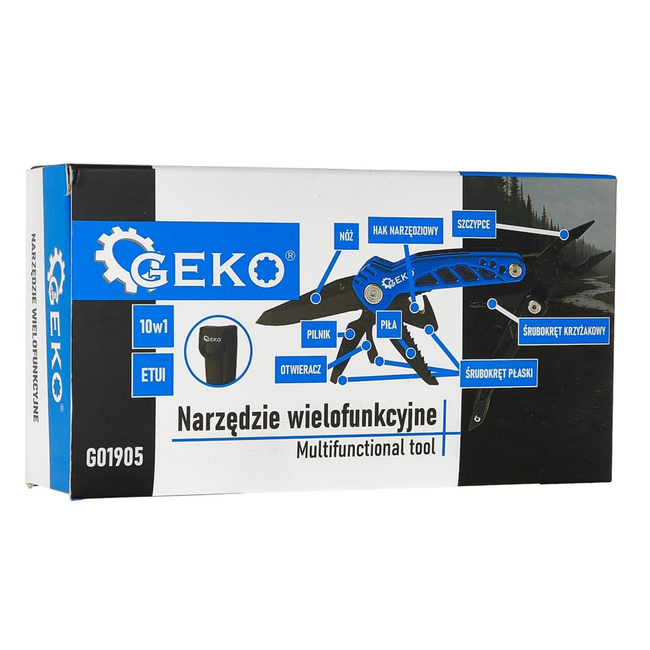 GEKO Multigereedschap met tang, mes, zaag en gordelsnijhaak, met etui voor camping en auto