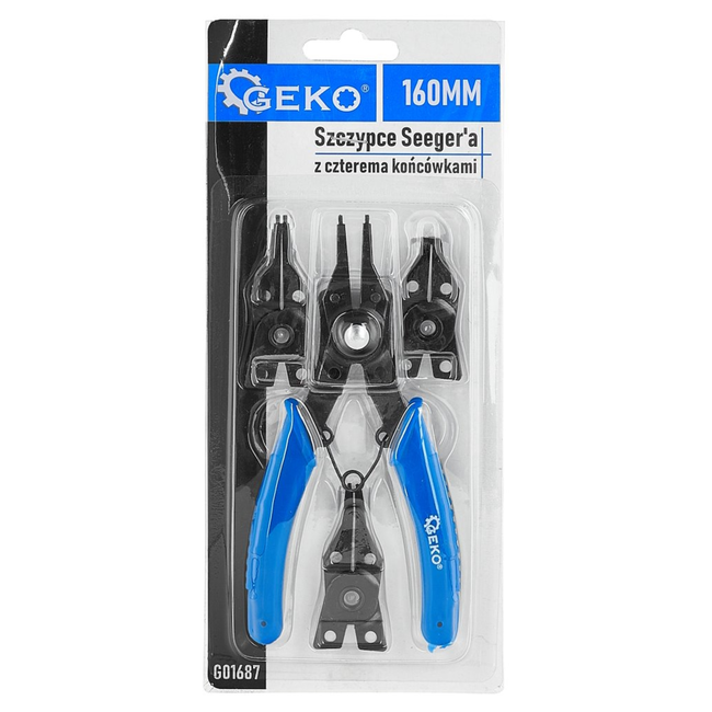 GEKO Borgringtang 160 mm met 4 punten 2 recht, 45° en 90°, voor montage en demontage seegerringen