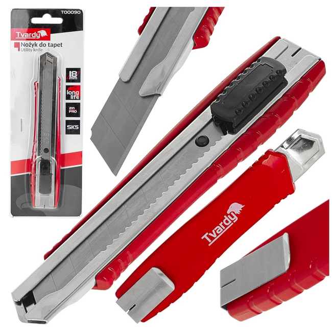 Tvardy Professioneel metalen afbreekmes 18 mm met SK5 mesblad en riemclip, per stuk