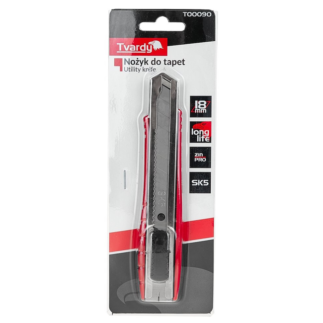 Tvardy Professioneel metalen afbreekmes 18 mm met SK5 mesblad en riemclip, per stuk