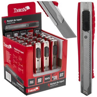 Tvardy Professioneel metalen afbreekmes 18 mm met SK5 mesblad en riemclip, displaydoos