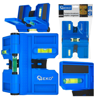 GEKO Scharnierende magnetische palenwaterpas met elastische band en 3 libellen