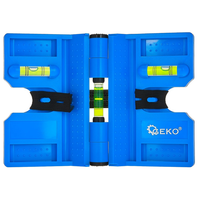 GEKO Scharnierende magnetische palenwaterpas met elastische band en 3 libellen