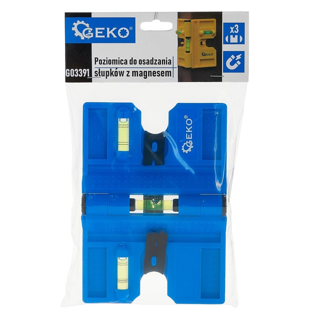 GEKO Scharnierende magnetische palenwaterpas met elastische band en 3 libellen