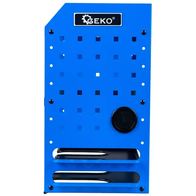 GEKO Metalen wandrek met 4 gereedschapssleuven en 2 legplanken, verstelbaar 7 niveaus