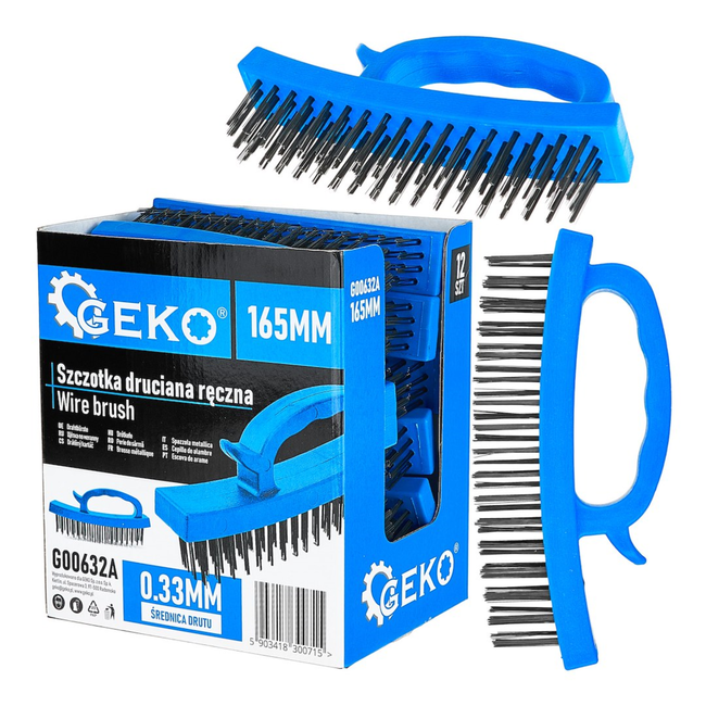 GEKO Handdraadborstel 165 mm, 4 rijen staal 0,33 mm, kunststof handgreep, in displaydoos