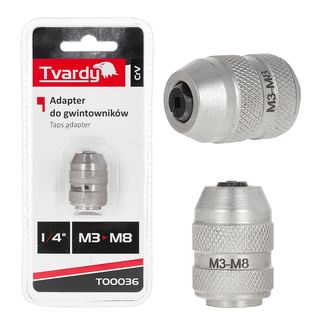 Tvardy Tapadapter 1/4'' voor M3-M8 draadtappen van CrV staal, gekartelde grip, voor ratel en machine