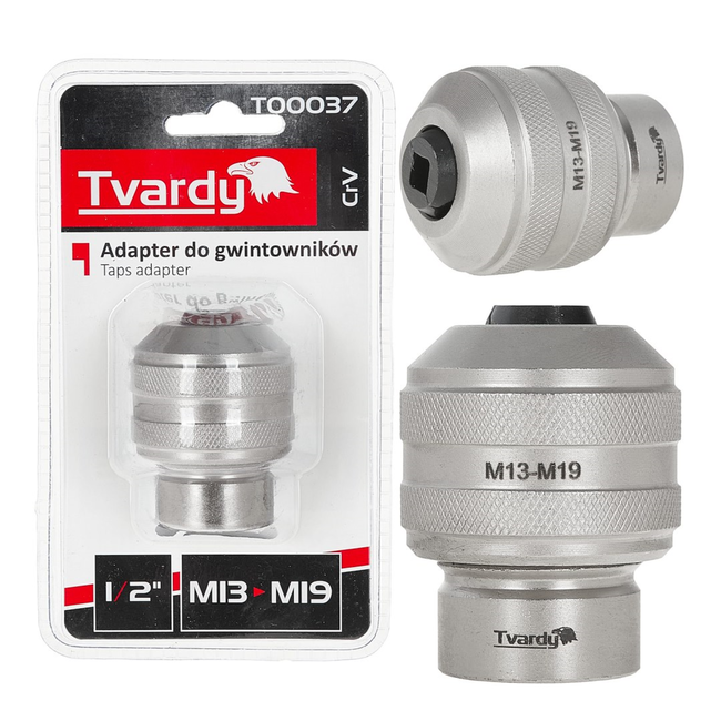Tvardy Tapadapter 1/2" voor M13-M19 draadtappen van CrV staal, gekartelde grip, voor ratel en machine
