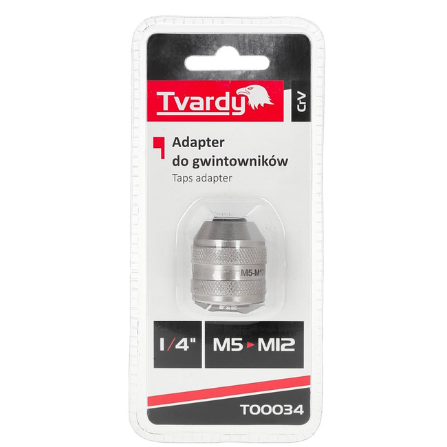 Tvardy Tapadapter 1/4" voor M5-M12 tappen van CrV staal, stevige klemming zonder speling