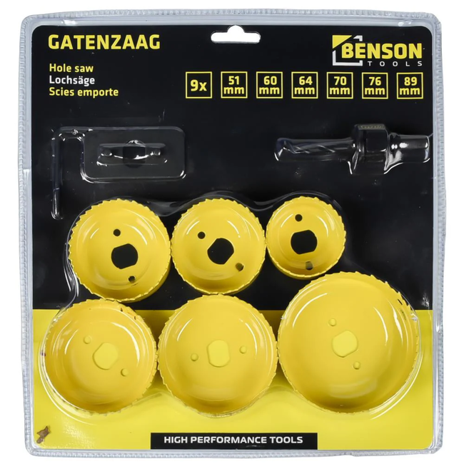 Benson 9-delige gatenzaag set - diverse maten - hout, gasbeton, gipsplaten