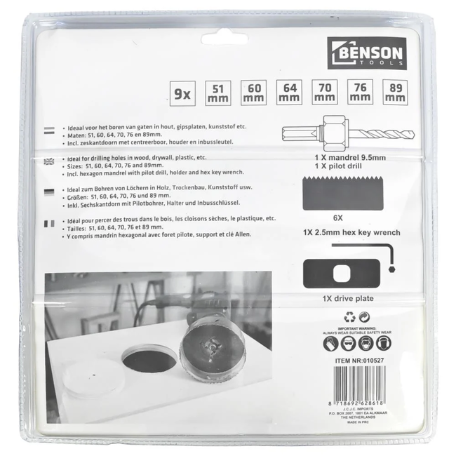 Benson 9-delige gatenzaag set - diverse maten - hout, gasbeton, gipsplaten