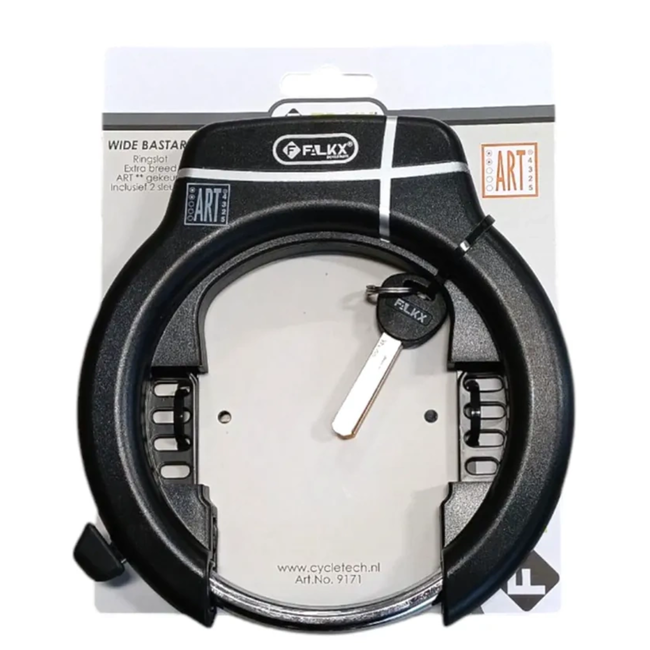 Falkx Ringslot extra breed zwart ART** met aansluiting voor insteekketting en inclusief 2 sleutels