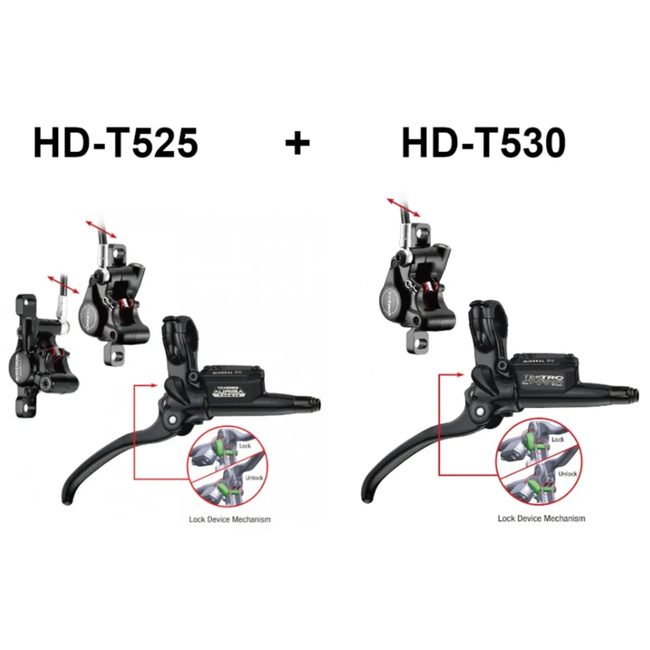Tektro Schijfremset bakfiets zwart - HD-T525 met 2 remklauwen en HD-T530 met 1 remklauw en handrem