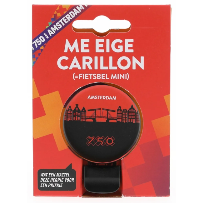 Nietverkeerd Fietsbel ding-dong 60 mm met Mokum silhouet en Amsterdam ontwerp voor montage op de fiets