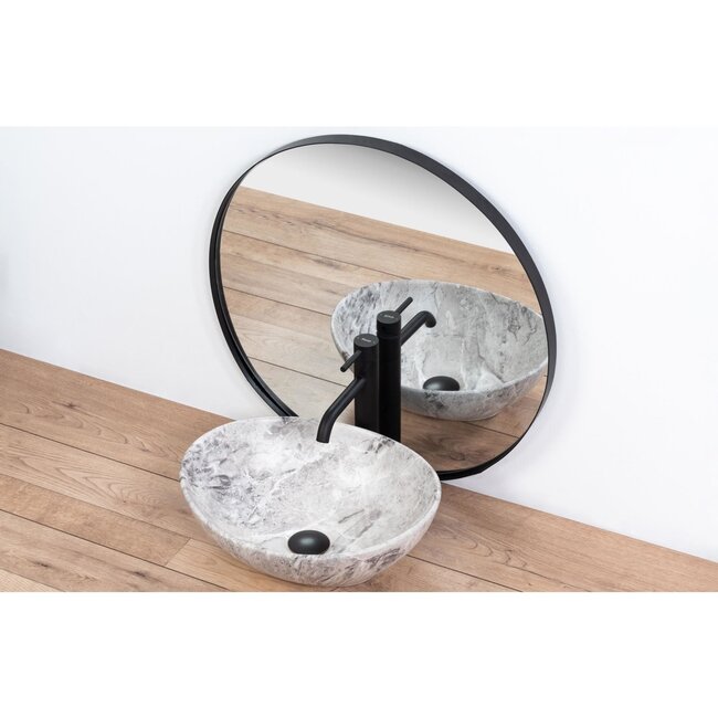 REA Sofia Stone opzetwastafel 41 x 34,5 cm, grijs marmerlook, keramiek