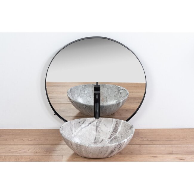 REA Sofia Stone opzetwastafel 41 x 34,5 cm, grijs marmerlook, keramiek