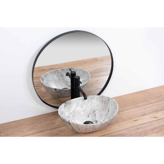 REA Sofia Stone opzetwastafel 41 x 34,5 cm, grijs marmerlook, keramiek