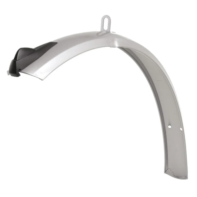 Kalloy Voorspatbord 28 x 1 5/8 x 1 3/8 zilver met gebogen vorm en montagepunt voor het voorwiel