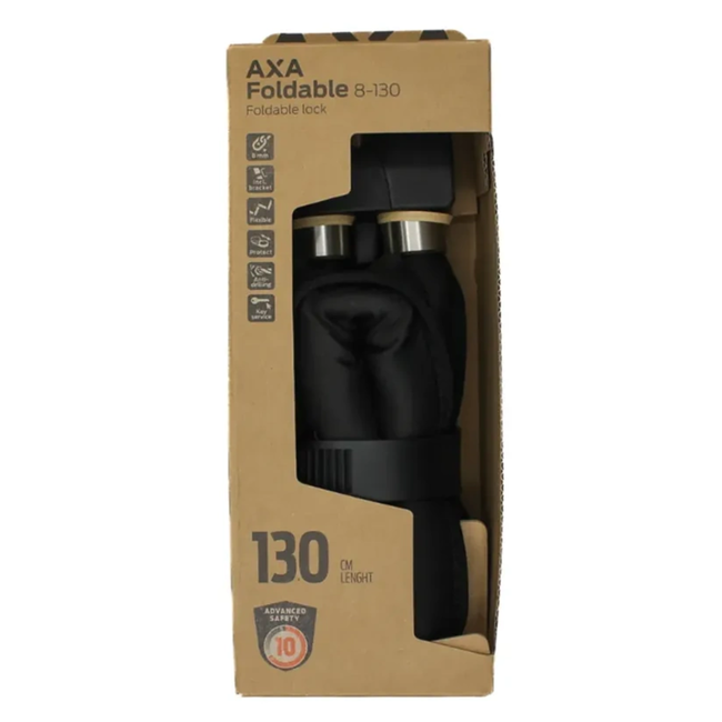 AXA Vouwslot 130 cm zwart - Foldable 8-130 met ART 2-sterren en beveiligingsniveau 11 voor fiets