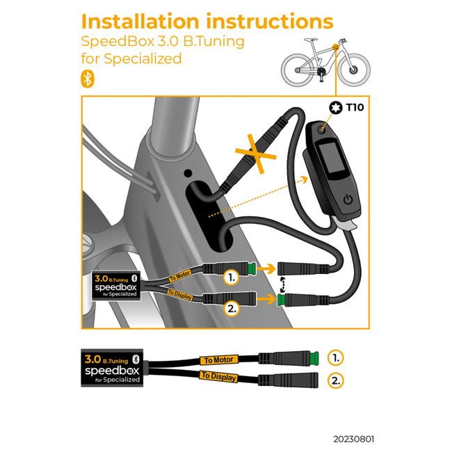 Speedbox E-bike tuning kit 3.0B Specialized met connectoren, displayaansluiting en instelbare maximum snelheid