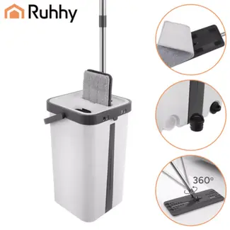 Ruhhy Platte vloerwisser met dubbele kamer, 11 L emmer en 3 wasbare hoezen