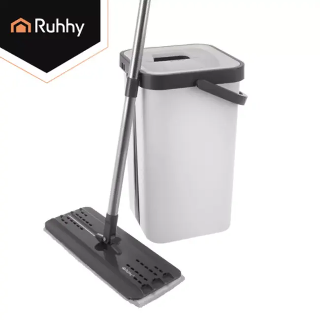 Ruhhy Platte vloerwisser met dubbele kamer, 11 L emmer en 3 wasbare hoezen