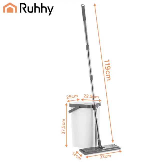 Ruhhy Platte vloerwisser met dubbele kamer, 11 L emmer en 3 wasbare hoezen