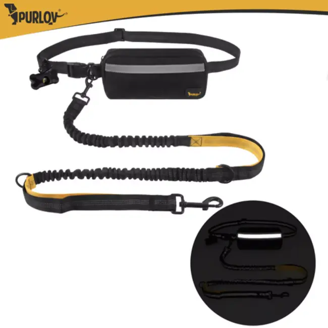 Purlov Verstelbare heupgordel met hondenriem voor hardlopen en wandelen