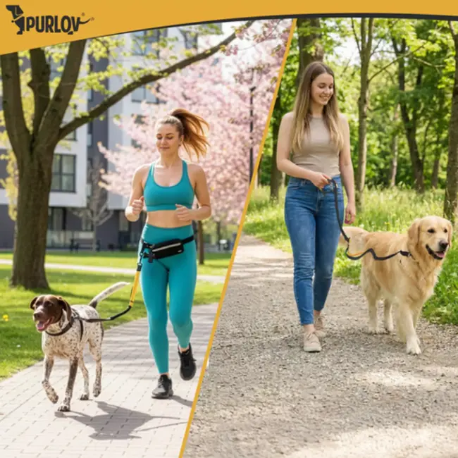 Purlov Verstelbare heupgordel met hondenriem voor hardlopen en wandelen