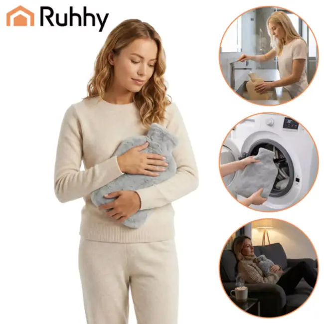 Ruhhy Warmwaterkruik met pluche hoes en grote inhoud voor langdurige warmte