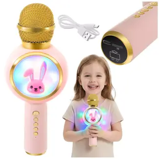 Izoxis Draadloze roze karaoke microfoon voor kinderen met speaker en verlichting
