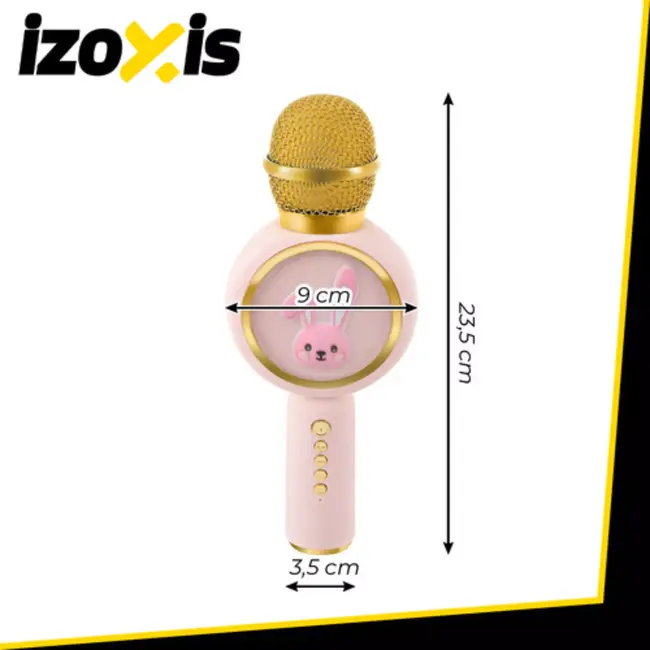 Izoxis Draadloze roze karaoke microfoon voor kinderen met speaker en verlichting