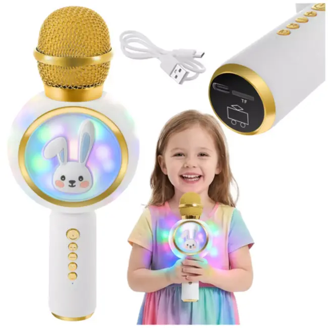 Izoxis Draadloze witte karaoke microfoon voor kinderen met speaker en verlichting